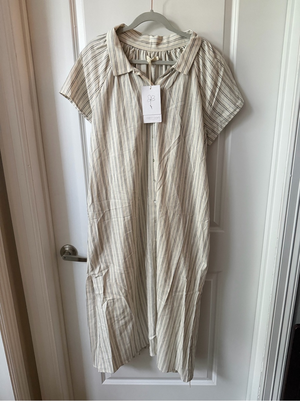 NWT Christy Dawn The Walter Cream Striped Midi Shirt Dress